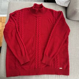 Red Cable Knit Turtleneck Sweater